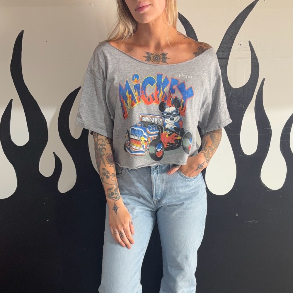 Vintage Gray Mickey Mouse Graphic Crop Top